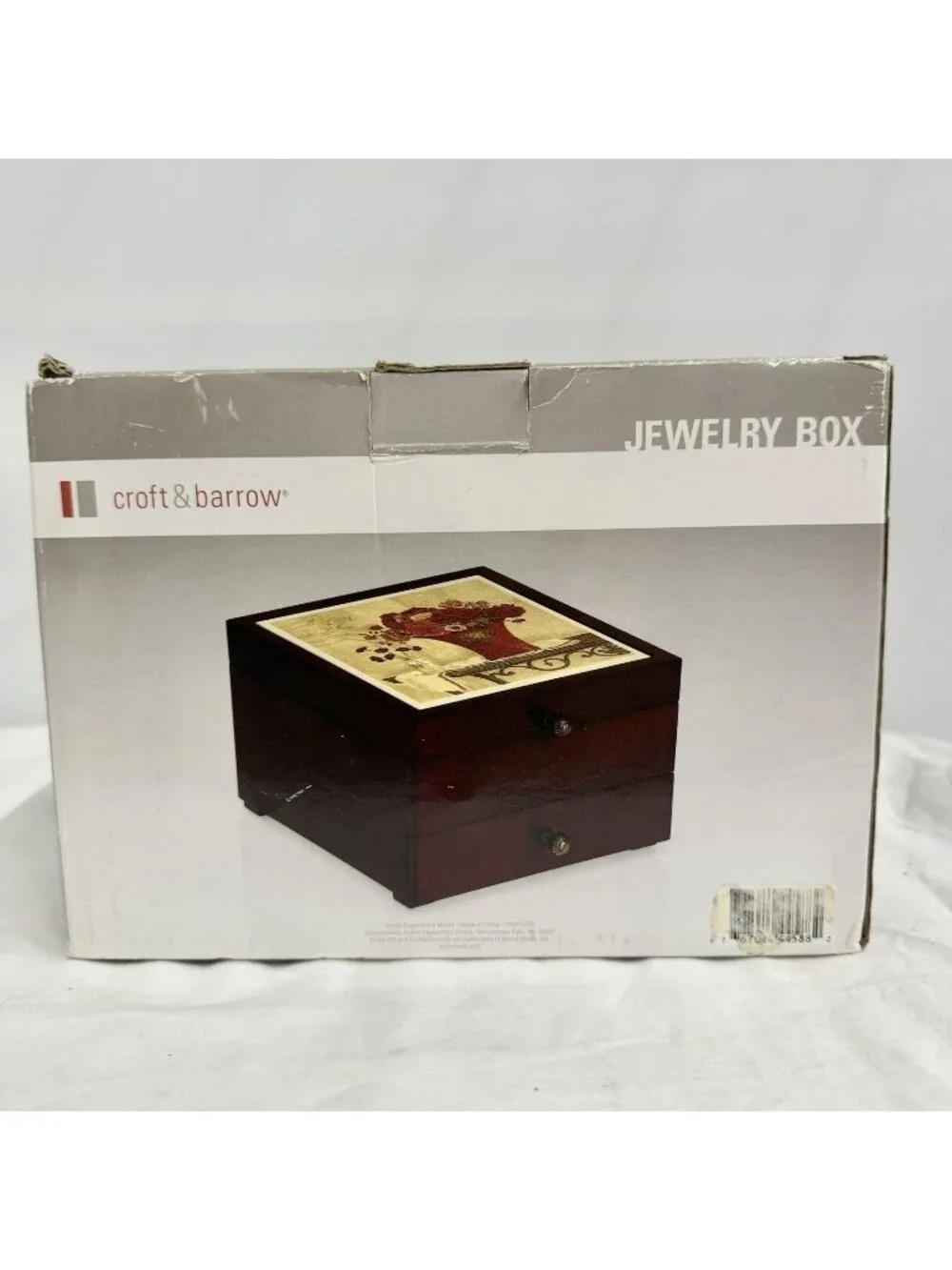 Vintage 2004 Croft & Barrow Wooden Jewelry Box Floral Ceramic Lid 2 Drawer New